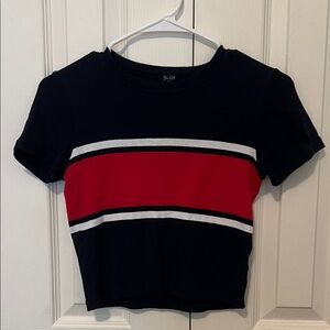 Brandy Melville Navy and Red Striped Crop Top